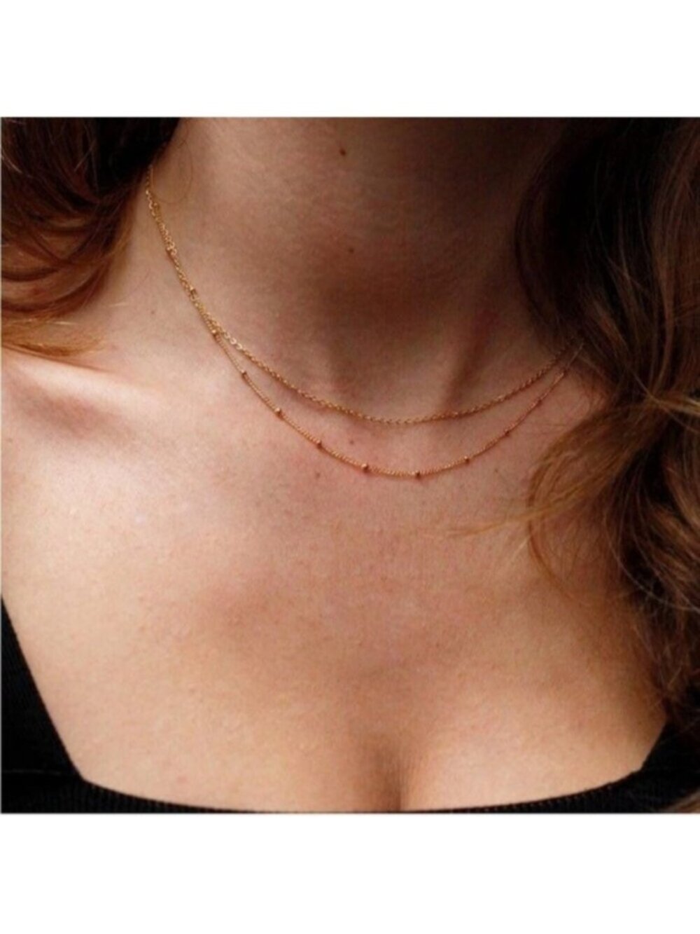 GOLD 14k Gold Plated Dainty Beaded Layered Necklace